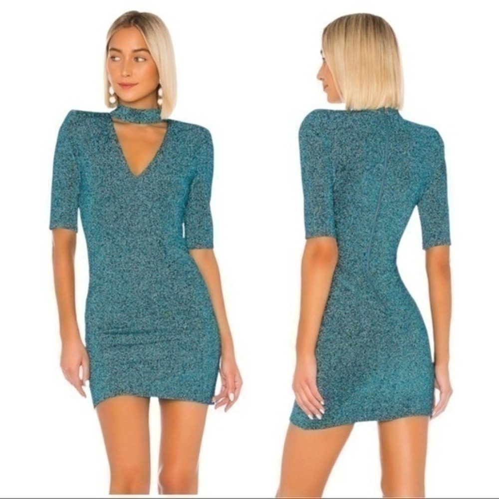 Alice + Olivia Dress Size 6 Inka Turquoise Lined Cut Out Sparkly Festival NEW